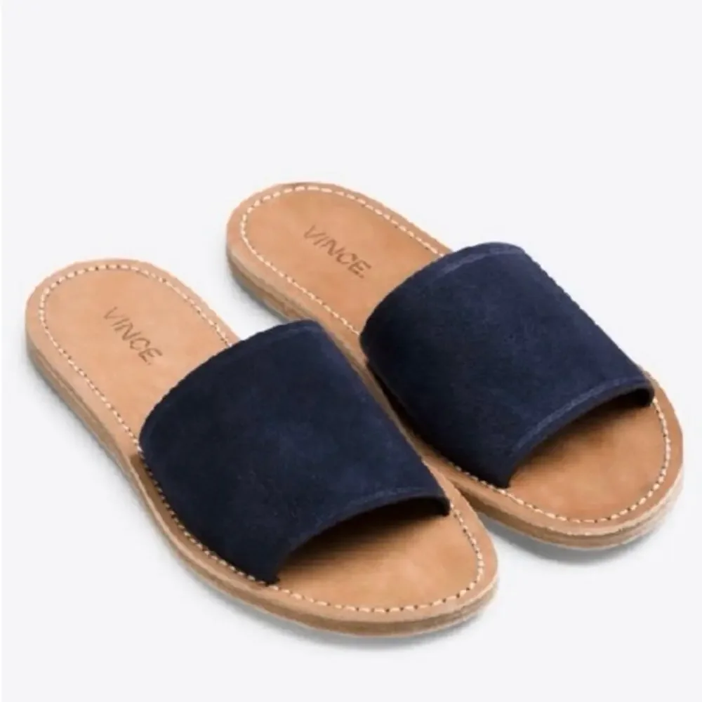 Vince Blue Suede Slide Sandals Size 8.5 Minimalist Quiet Luxury